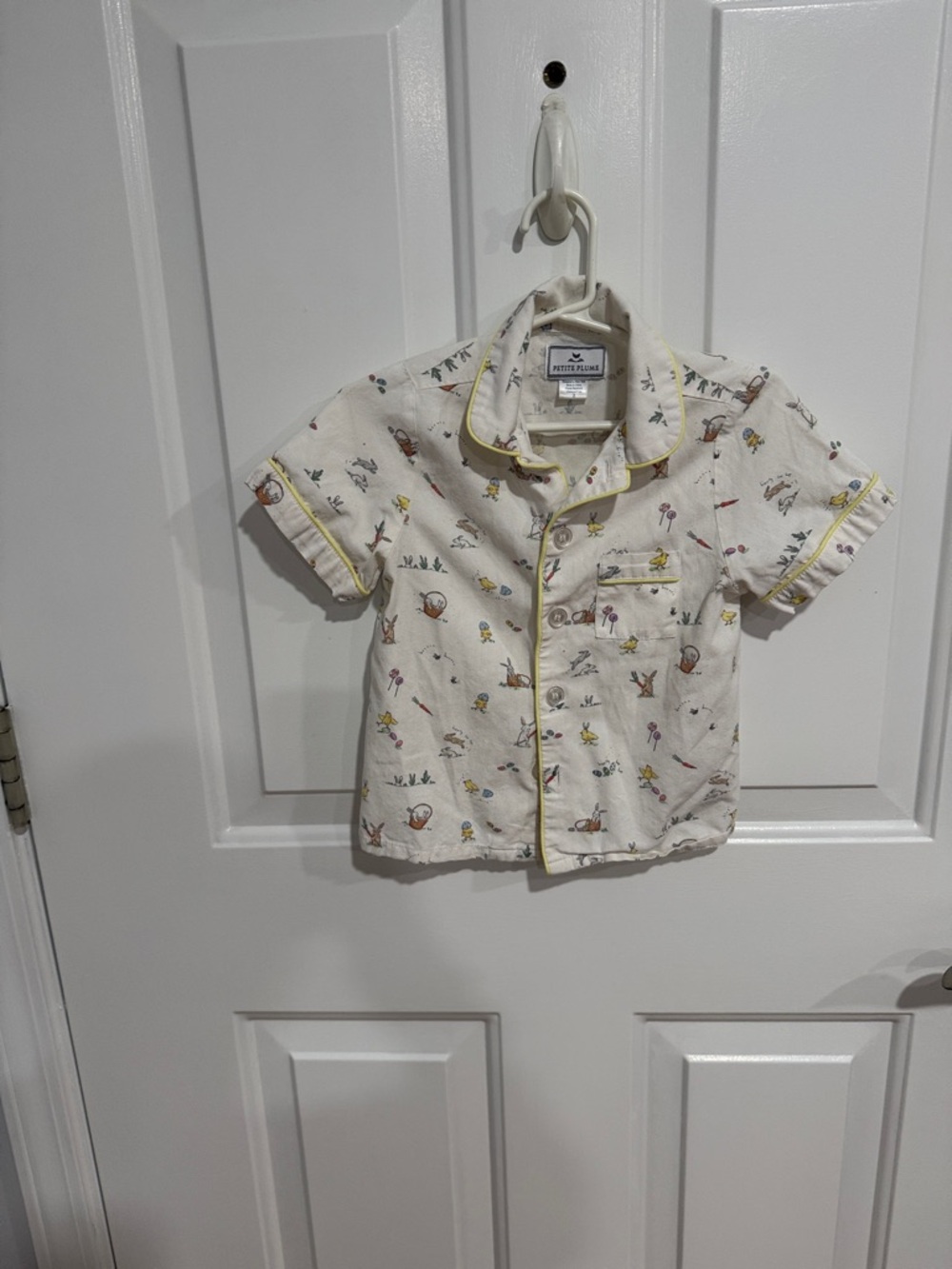 Petite Plume Baby Cream Short-Sleeve Button Pajama Top with Yellow Trim